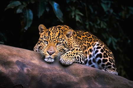 树林中睡臥着一只豹子高清图片