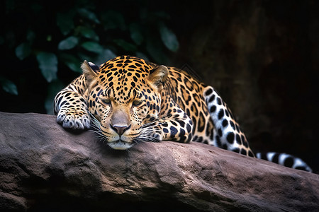 非洲丛林黑豹在黑暗中躺着闭着眼睛背景