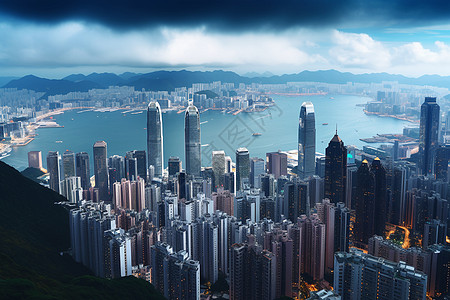 香港夜景城市天际线背景图片