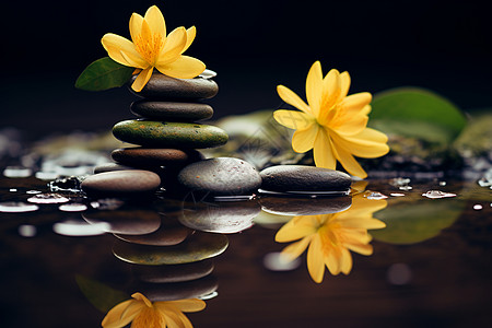 黄花和禅石背景图片