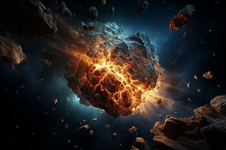陨石爆炸星陨绚丽的细节插画