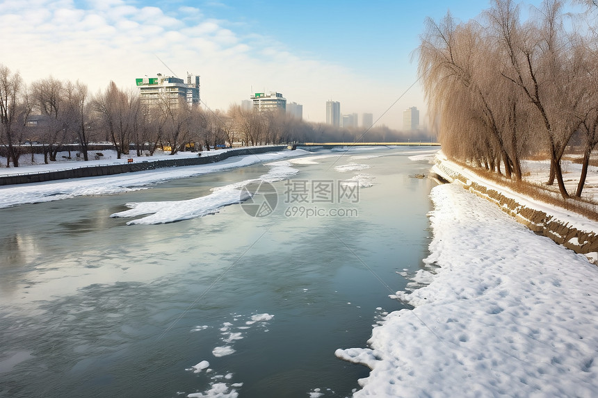 寒冬中的江景图片