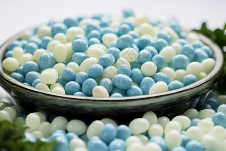 蓝白色糖果食物糖豆高清图片