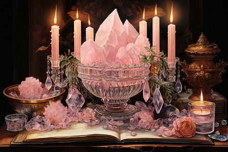 粉红色的水晶蜡烛图片