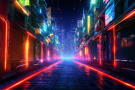 霓虹灯闪烁的街头图片