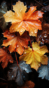 雨天的秋季落叶高清图片