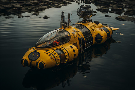 黄色潜艇悬浮在水面上图片