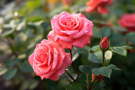 粉色玫瑰盛开在花园图片