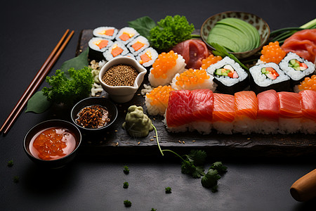 日式餐盘美味的传统寿司背景