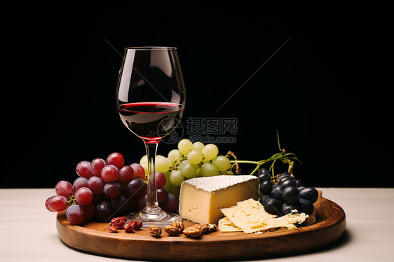 醇香的红酒与奶酪和葡萄图片