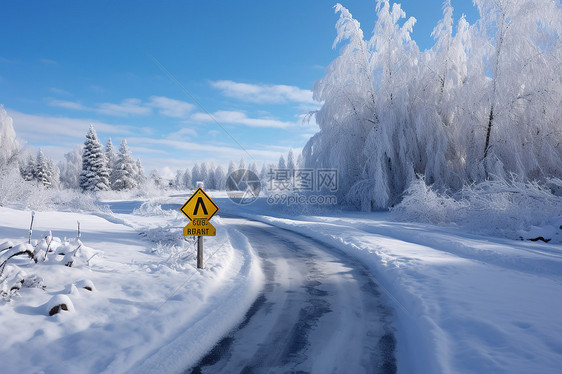 雪地里的公路图片