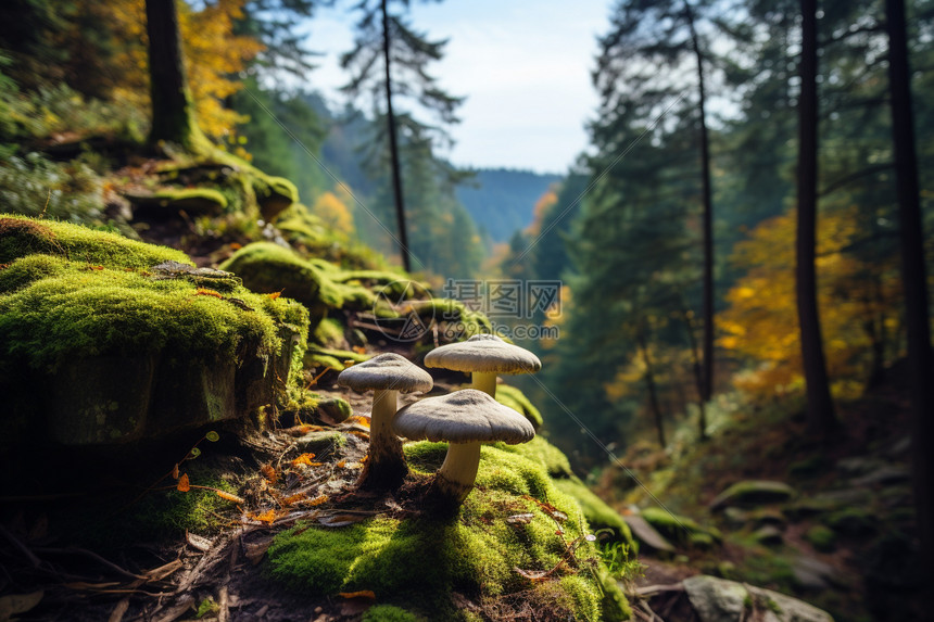 秋日森林里的蘑菇图片