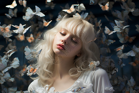 白蝴蝶中间的白发少女图片