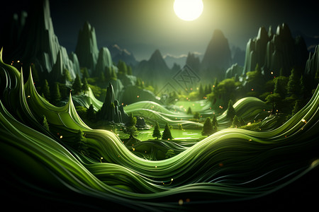月夜下的绿景幻境图片