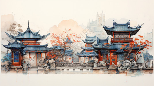 仿古中国古建筑背景图片