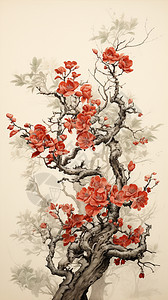 手绘枝杈梅花图背景图片