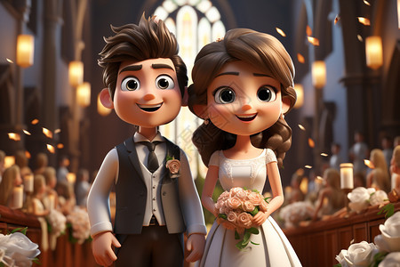幸福的婚礼3D插图图片