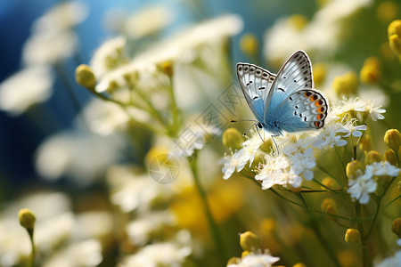 蝴蝶停在白色花朵上图片