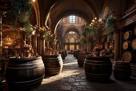 古典雅致的室内酒窖图片