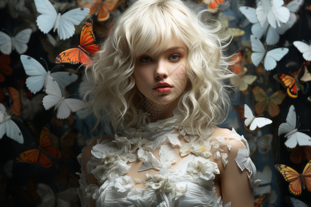 白发少女与白蝶图片