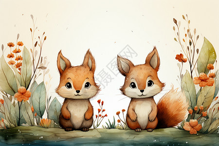 两只狐狸绘画背景图片