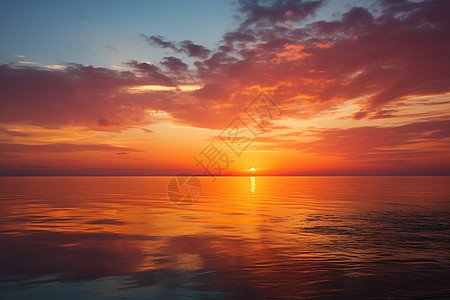 夕阳海滩夏日晚霞映照下的海滩背景