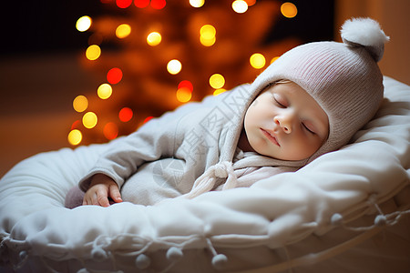 睡梦中的宝贝和圣诞树图片