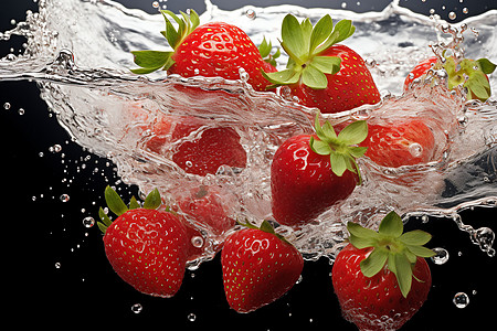 清凉溅洒的草莓背景图片