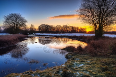 冬日早晨的田园景色图片