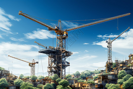 建筑工地的大型塔吊图片