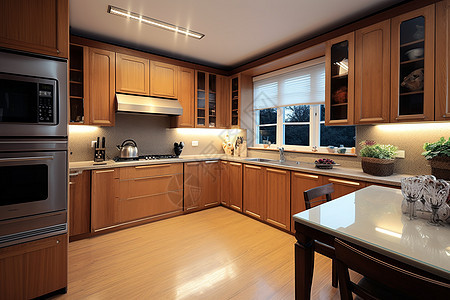 现代木质橱柜厨房背景图片