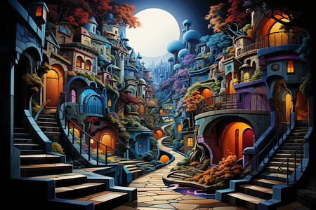 色彩斑斓的童话城镇背景图片