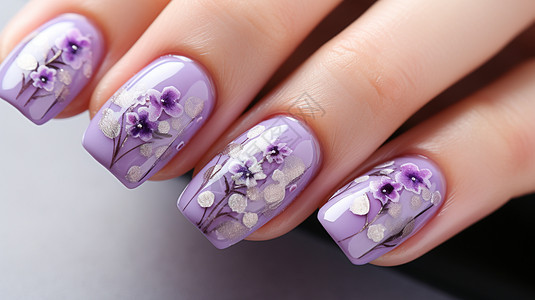 花朵手绘紫色系美甲背景图片