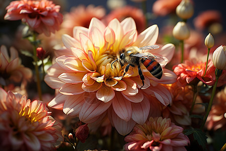 自然中的蜜蜂与花朵图片
