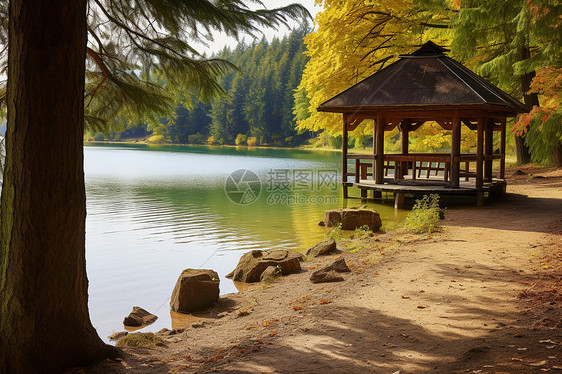 秋天湖边的风景图片