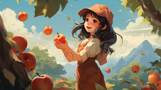 小女孩在苹果园图片