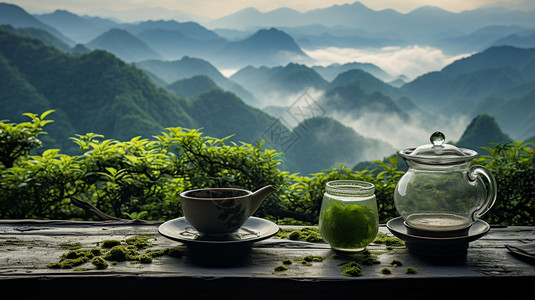 茶画册山顶茶园风景背景