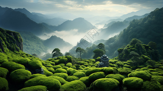 雁南飞茶田风景岩茶茶山风景背景