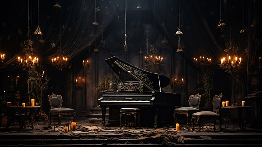 舞台,圆环夜晚神秘黑色复古舞台背景