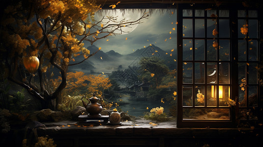 古色古香的中秋节背景图片
