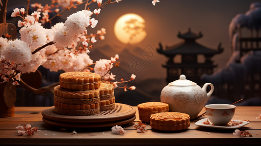 中秋节国风中秋月饼背景