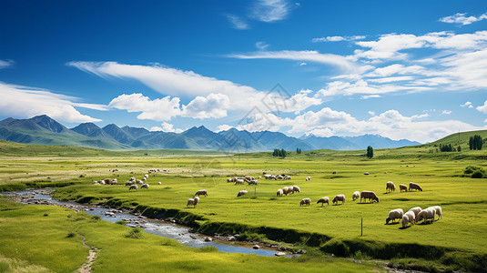 农场新疆草原牧场背景