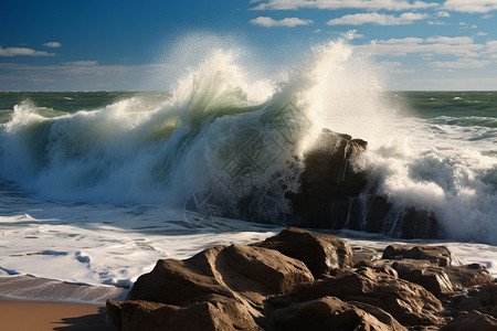 海浪冲击的岩石图片