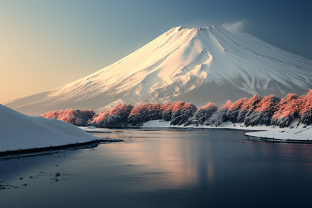 地上有积雪的山脉图片