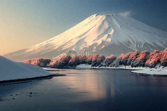 地上有积雪的山脉图片