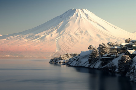 带有湖泊的雪山图片