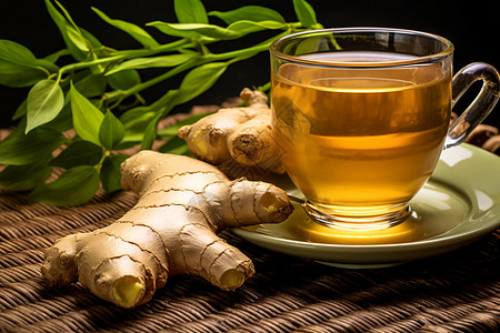 草本饮品清新的姜茶背景