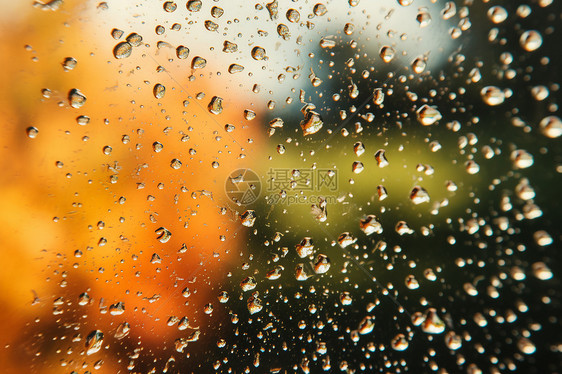 秋日里玻璃窗的水珠图片