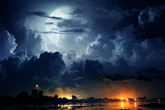 夜晚天空中的雷电图片