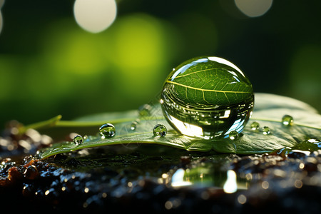 绿色树叶上的水滴图片